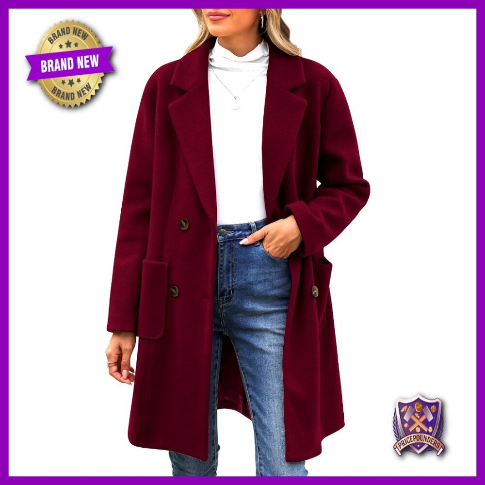 Wool Blend Pea Coat Double Breasted Trench Classic Elegant Fall Winter Coat